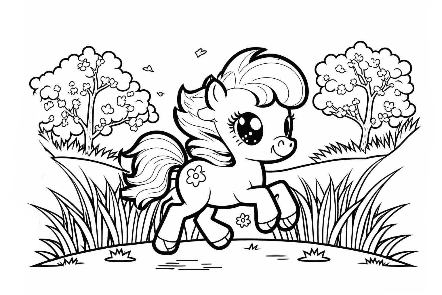 My little pony to kolorowanka dla dziecka z uroczym kucykiem w lesie, łatwa do wydruku