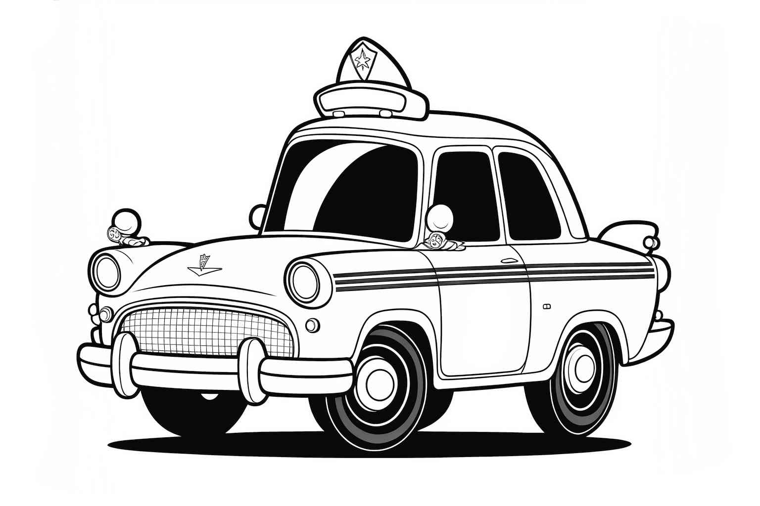 Kolorowanka samochód policyjny jak z kreskówki 