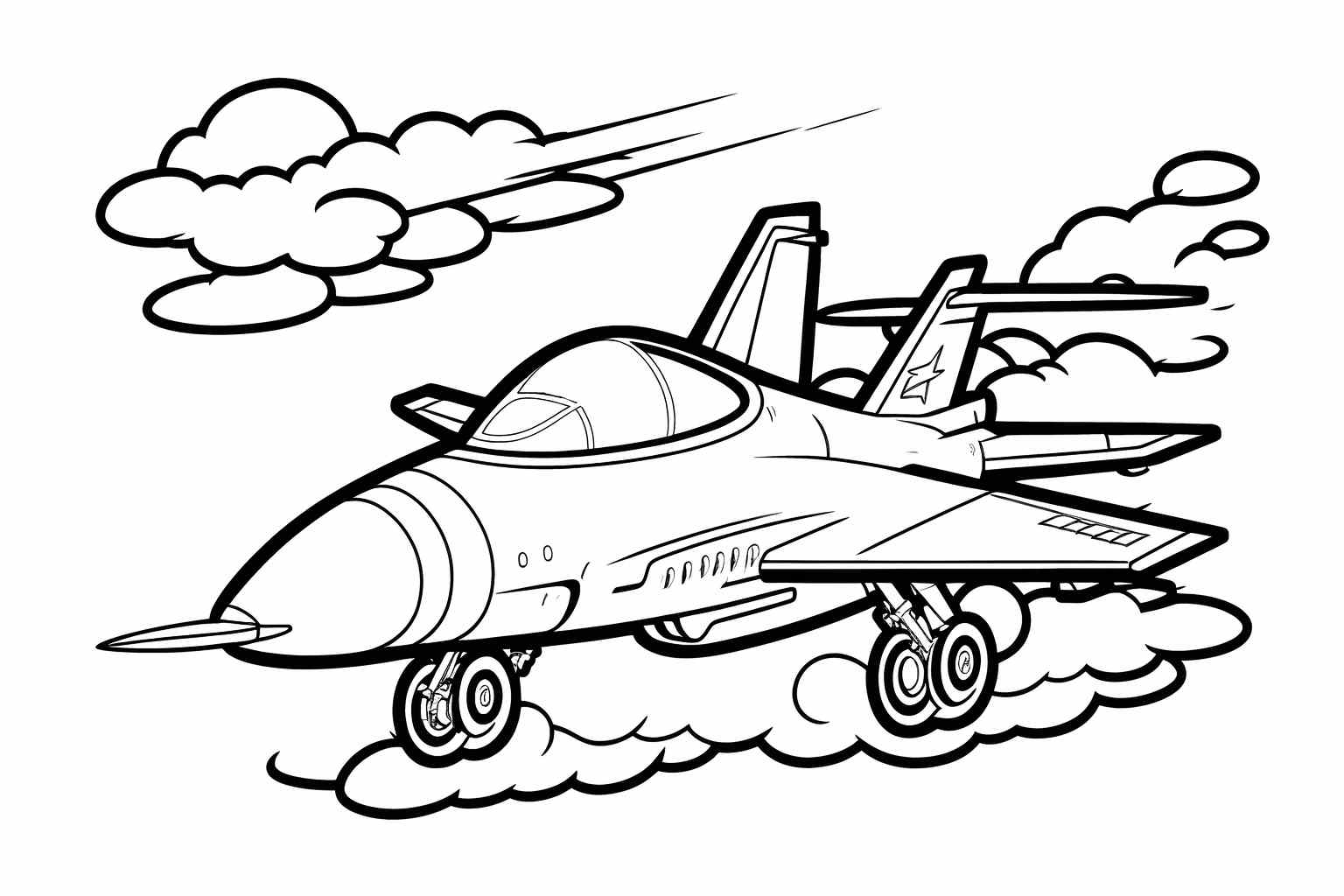 Samolot odrzutowy pochodzący z kolorowanki dla dzieci do druku - gotowy do startu