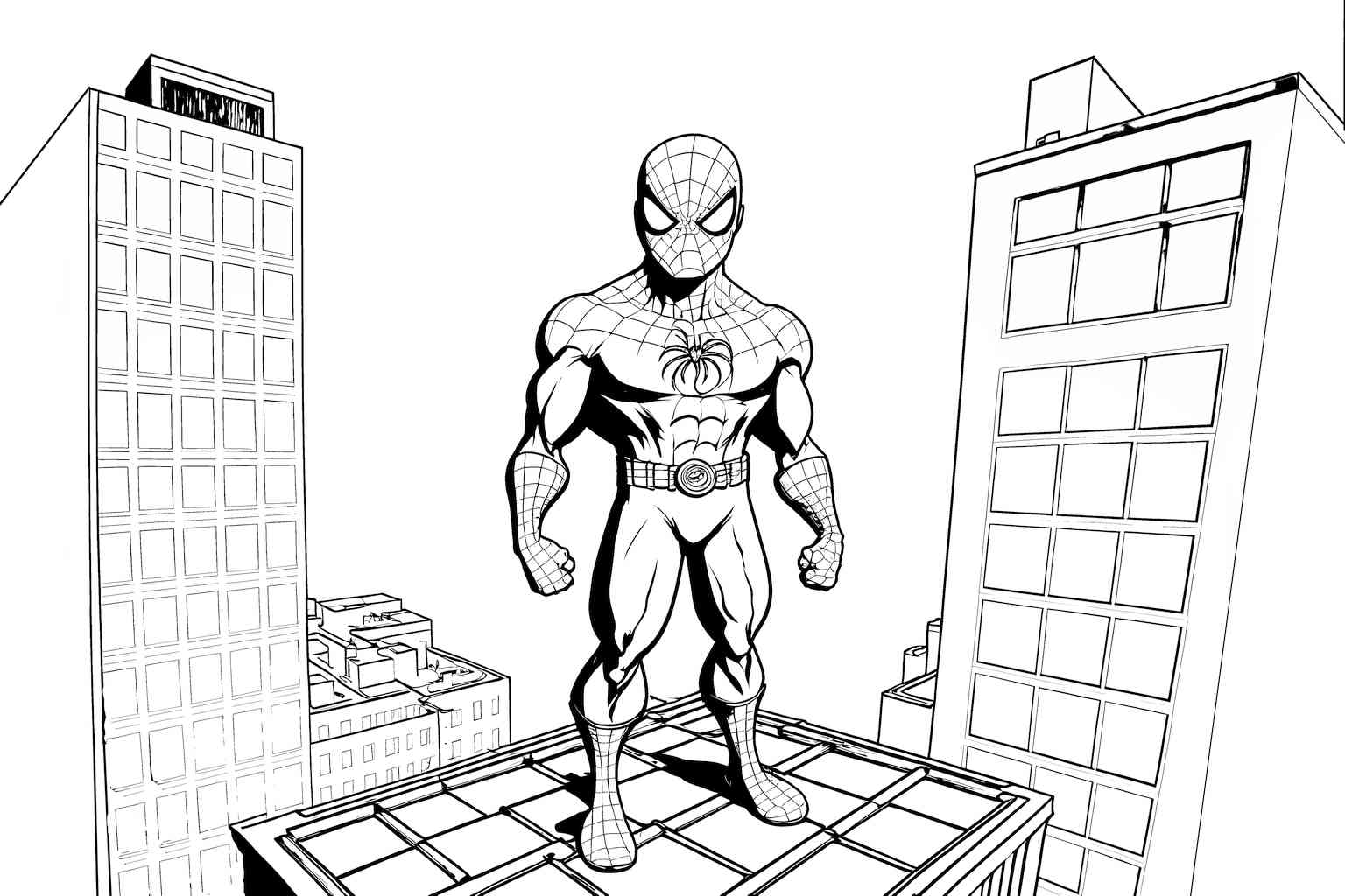 Kolorowanka ze spidermanem w centrum miasta