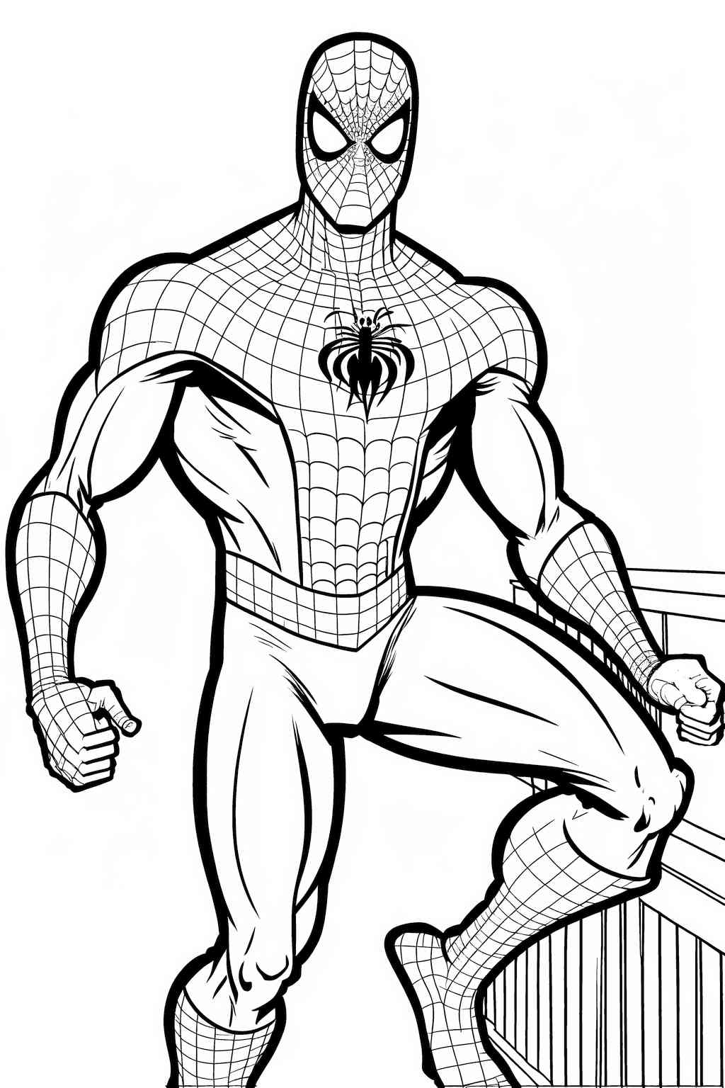 Spiderman stoi i patrzy z kolorowanki do druku