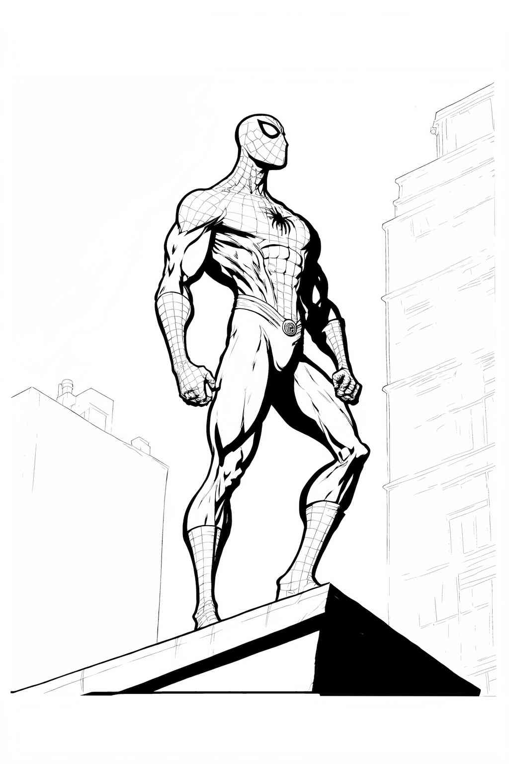 Spiderman stoi na dachu w kolorowance do druku