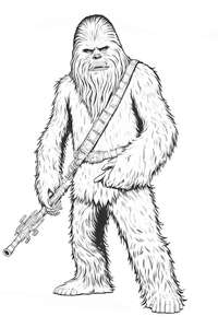 Kolorowanka z Chewbaccą z laserem z filmów Star Wars do druku dla dzieci