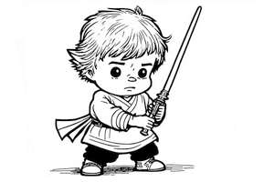 Kolorowanka Star Wars z małym Lukiem z mieczem świetlnym do druku