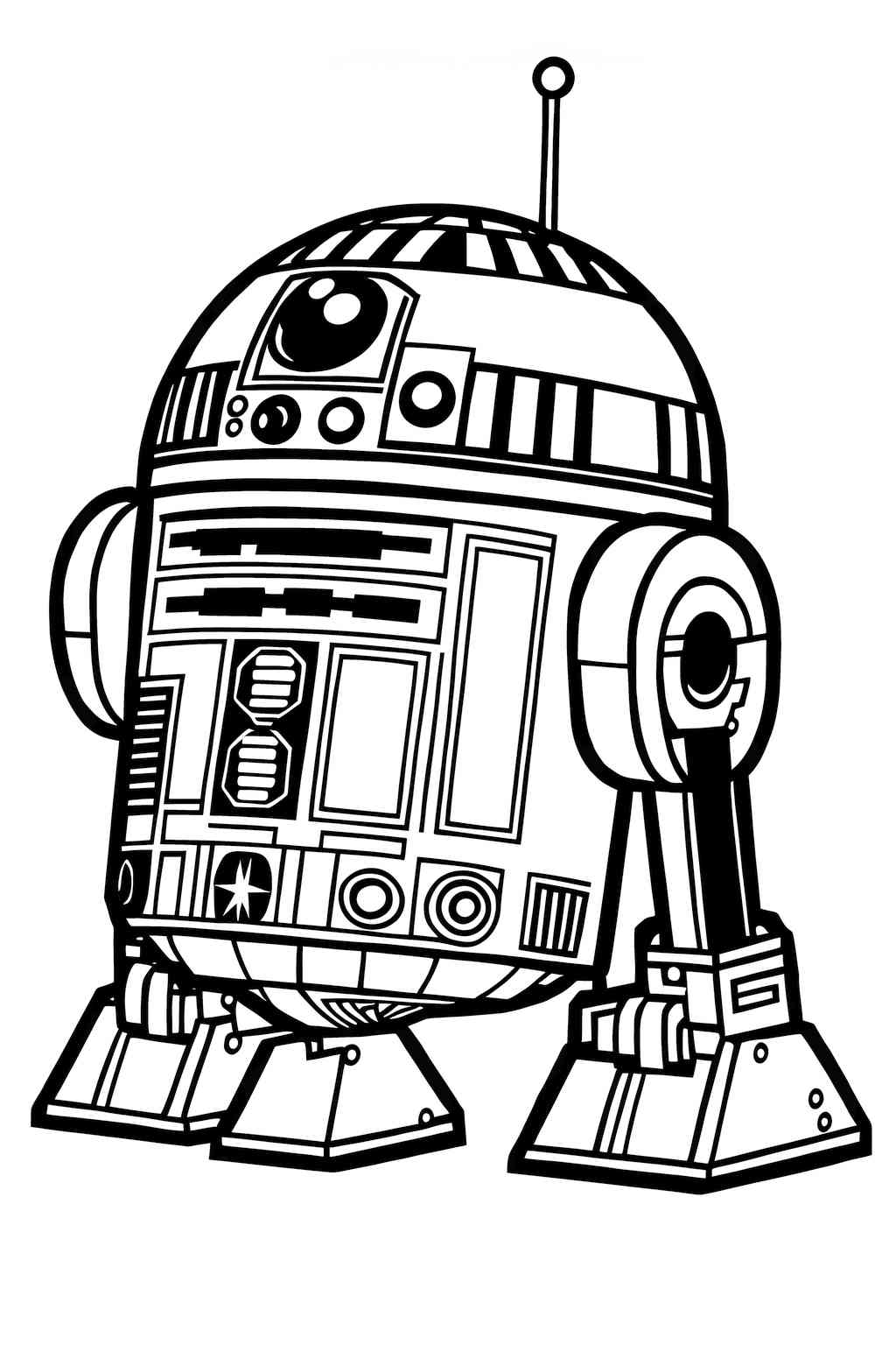 Kolorowanka małego robota R2D2 z uniwersum Star Wars do druku