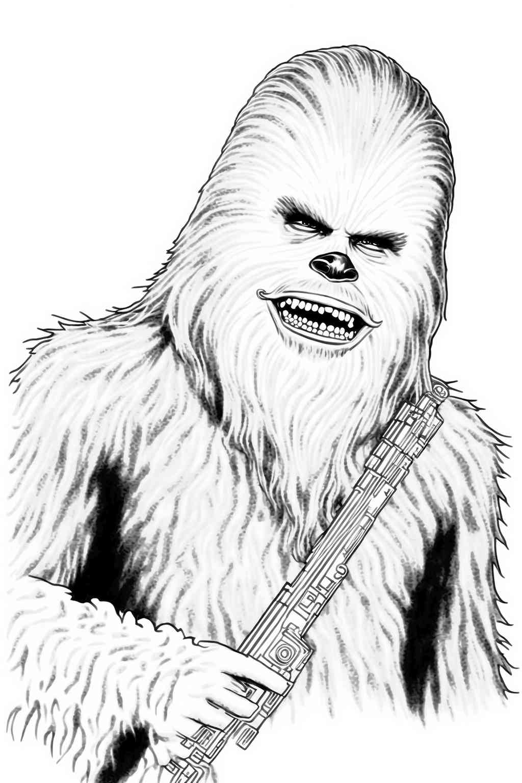 Kolorowanka Star Wars z portretem Chewbacca z laserem do druku