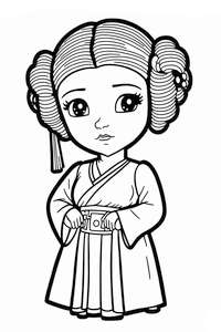 Dla dziecka przygotowano kolorowankę rysunkową Księżniczki Leia z uniwersum Star Wars, do wydruku