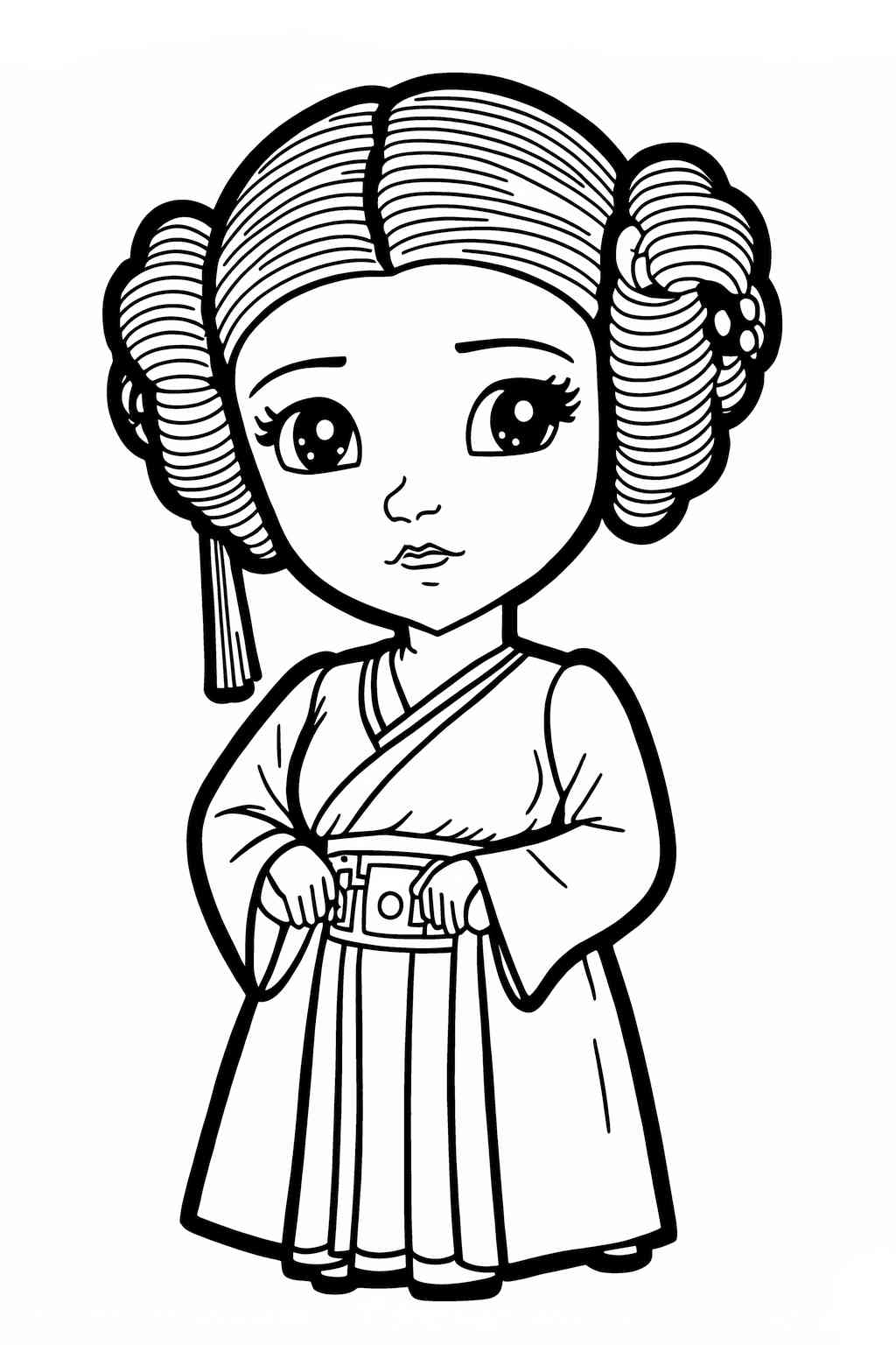 Kolorowanka rysunkowa Księżniczki Leia z uniwersum Star Wars, do druku dla dziecka