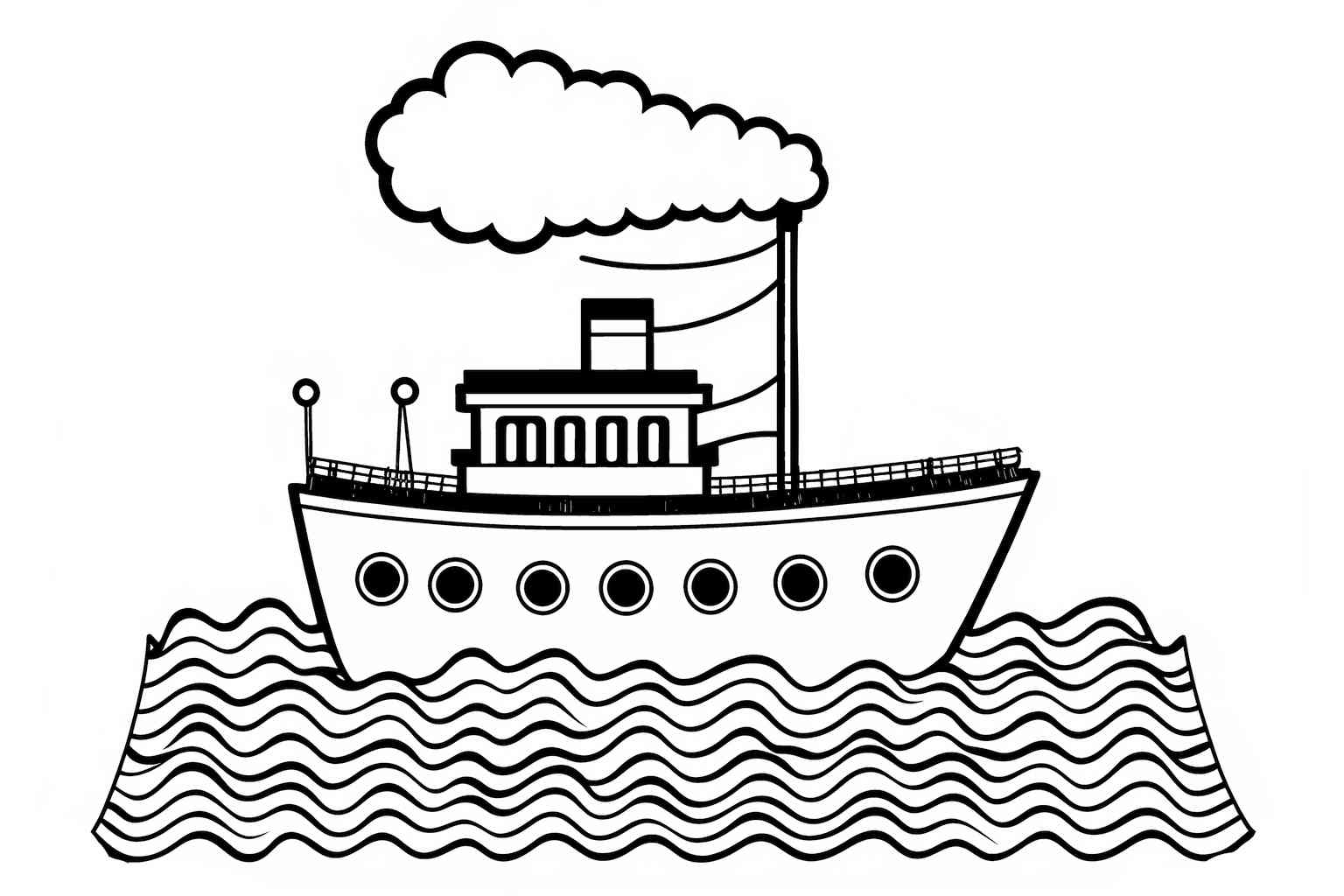 Kolorowanka dla dzieci z rysunkiem statku parowego