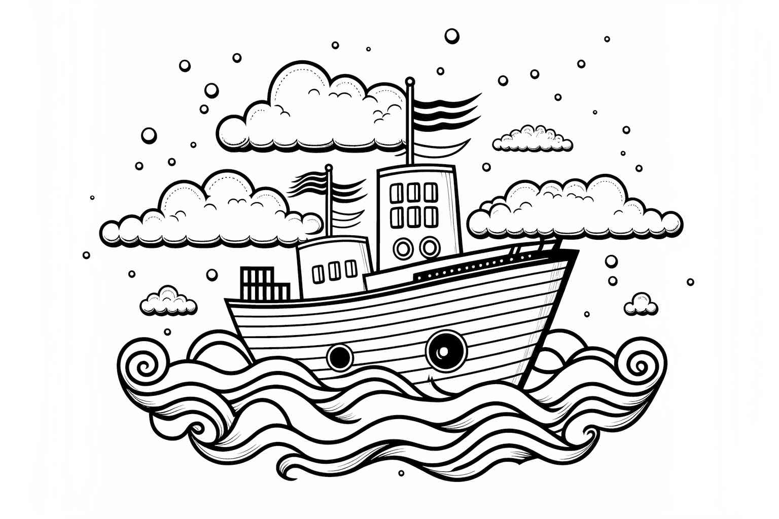 Kolorowanka z rysunkowym okrętem dla dzieci