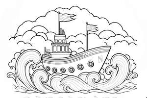 Kolorowanka dla dzieci z rysunkiem sztormowego statku
