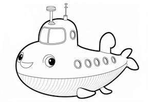 Łatwa do wydrukowania i kolorowania uśmiechnięta łódź podwodna